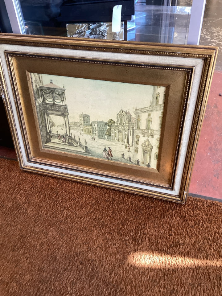 Gold Street Scene Framed Art