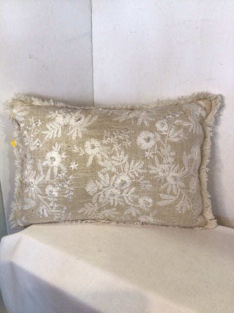 Cream Linen Floral Pillow