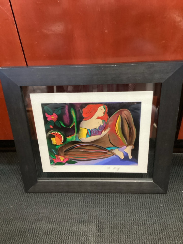 Numbered Multi-Color Woman Signed Framed Art