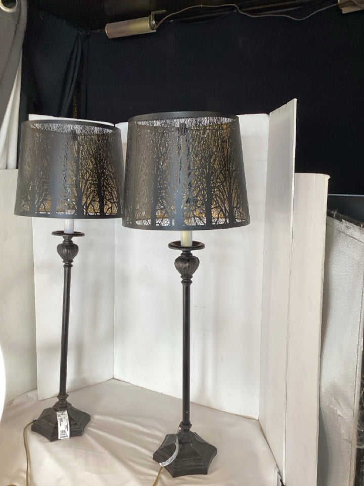 Pair Black Metal Cut Out Lamp