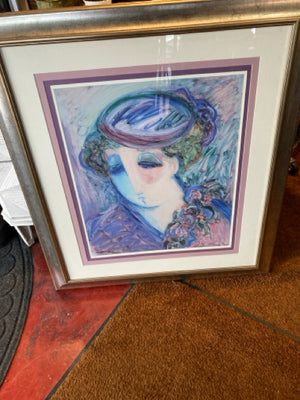 Signed Purple/Blue Woman Numbered Framed Art