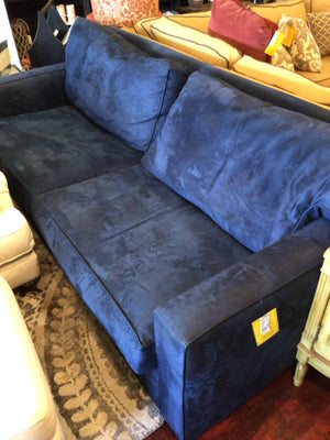 Ballard Designs 2 Cushion Ultra Suede Navy Sofa