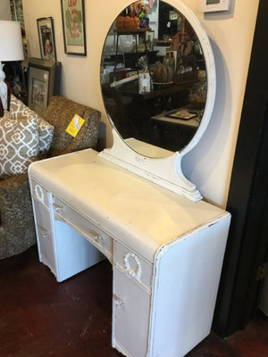 Vintage 2 Door Wood 1 drawer W/Mirror White Vanity