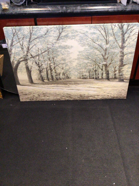 Green/White Landscape Tree Stretch Canvas Art