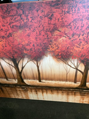 Signed Red/Brown Trees Stretch Canvas Art