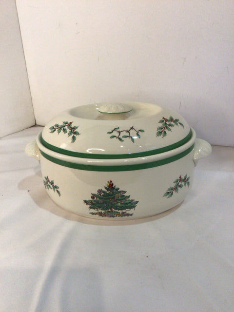 Spode Baking White/Green China Christmas Tree Lidded Holiday Item