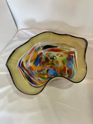 Tan/Multi Glass Wavy Bowl