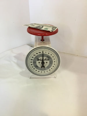 Vintage Enameled Red/white Scale Kitchen Access.