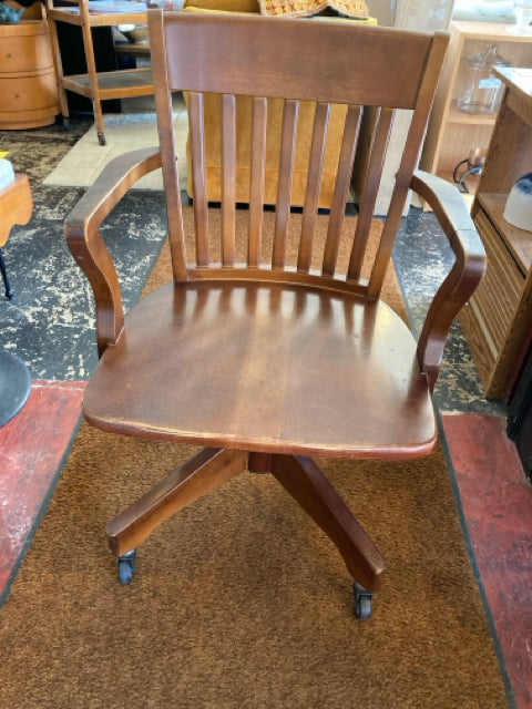 Williams-Sonoma Desk Wood Swivel Base On Casters Brown Chair