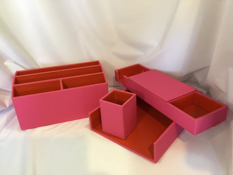 Set of 4 Pink Vinyl Holder Desk Set