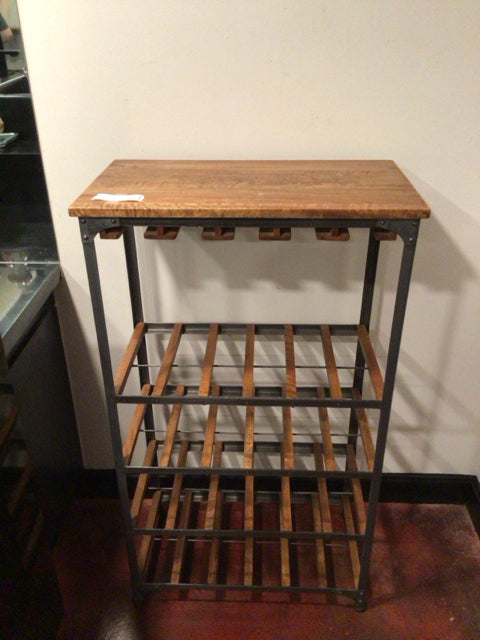 Brown/Gray Metal/Wood 4 Shelf Wine Rack