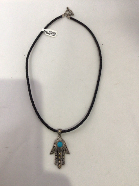 Silver/Aqua Hand Necklace