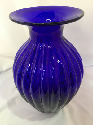 Blue Glass Ribbed Vase