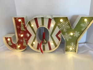 Sign White Metal Joy Battery Holiday Item