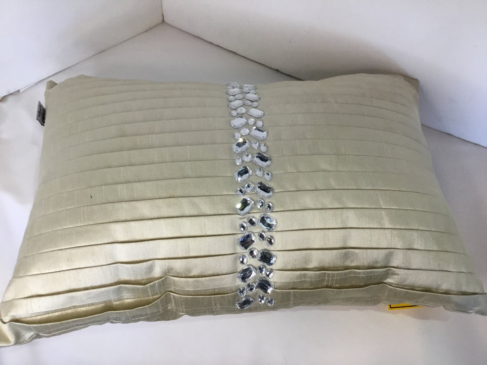 Thro White Sateen Pleated Jeweled Pillow