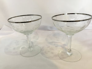 Pair Clear/Silver Glass Etched Glasses