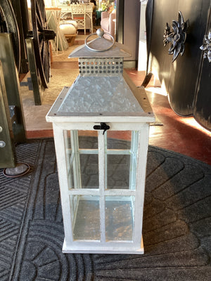 White Wood/Glass Lantern