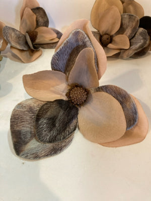 Set of 8 Taupe Fabric Clip on Flowers Misc