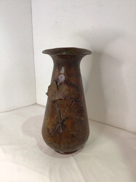 Copper Metal Ginko Leaves Vase