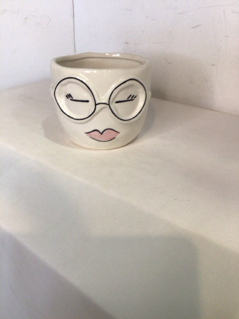 White/Black Ceramic Face Planter
