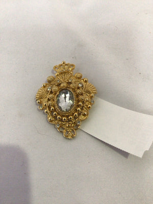 Gold Crescent Rhinestone Pin