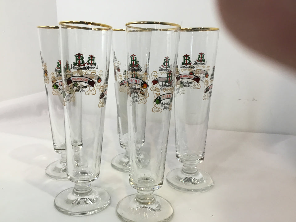 Set of 5 Clear Glass Fluted Glasses