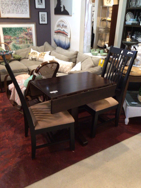 Drop Leaf Wood Brown Table & Chairs