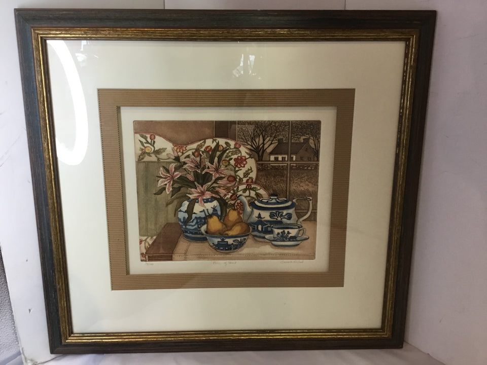 Signed Print Multi-Color Still Life Window Framed Art
