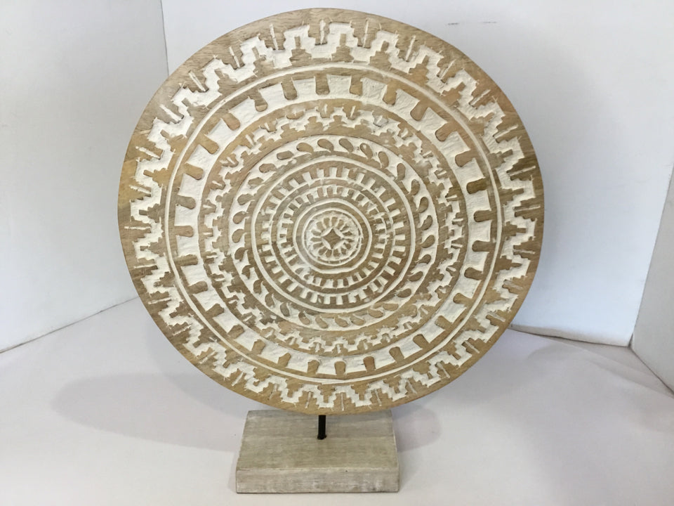 Bohemian Light Wood Wood Circle Carved Statue