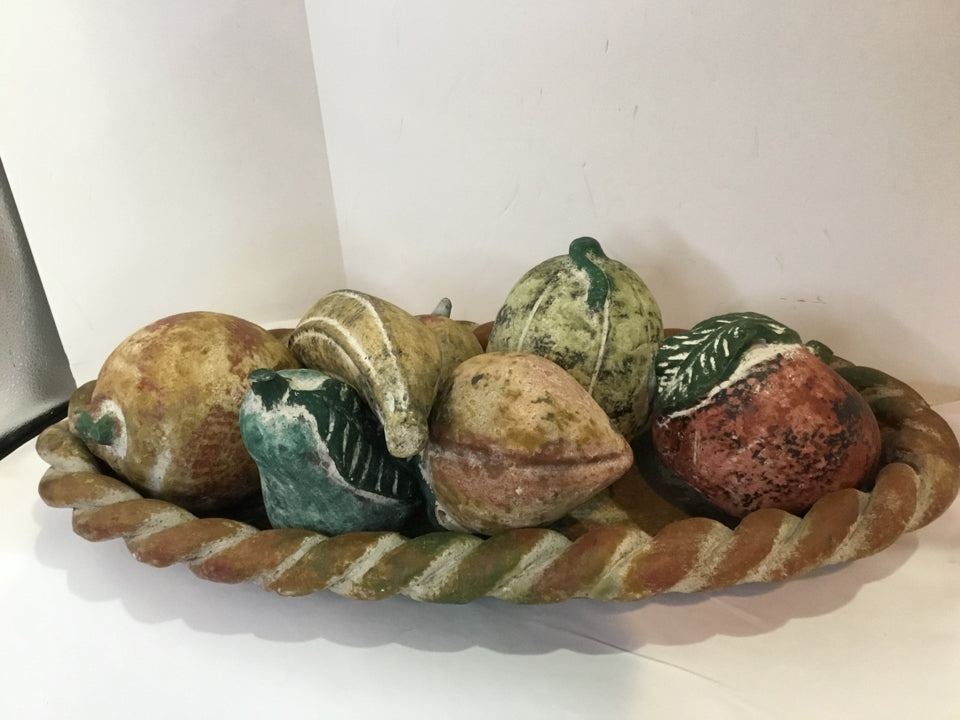 8 Pieces Brown/Multi Pottery W/ Fruit Bowl