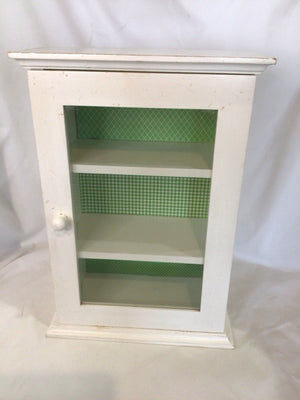 Table Top White Wood/Glass 3 Shelf Glass Door Cabinet
