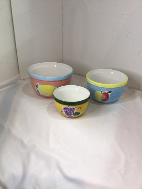 Set of 3 Multi Ceramic Fruit Bowl Set
