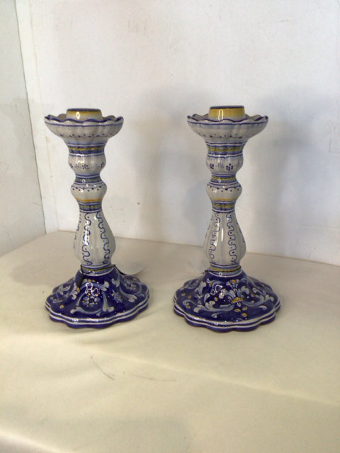 Italian Blue/White Set of 2 Candle Holder