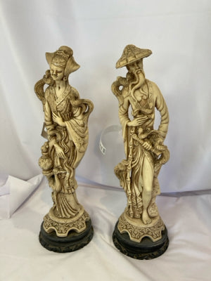 Vintage Cream/Brown Bone Chinese Pair Statue