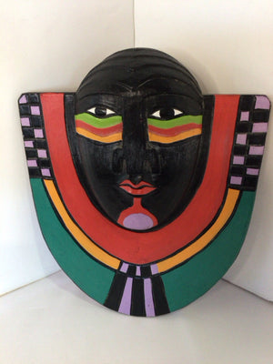 Ethnic Wood Face Black/Multi Wall Decoration Art
