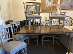 As Is Wood 2 Leaves 6 chairs Brown/Gray Dining Table & Chairs