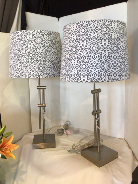 Pair Silver/Gray Stainless Steel Lamp Set