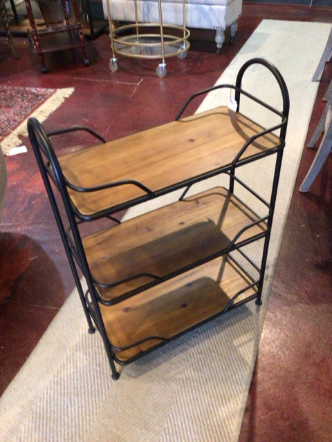 Black/Brown Wood/Metal Tiered Plant Stand