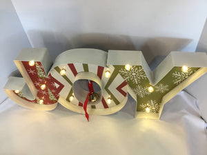 Sign White Metal Joy Battery Holiday Item