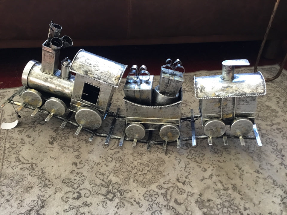 Christmas Gray Metal Train Holiday Item