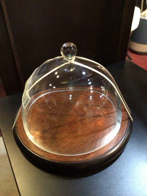 Domed Brown Wood/Glass Tray