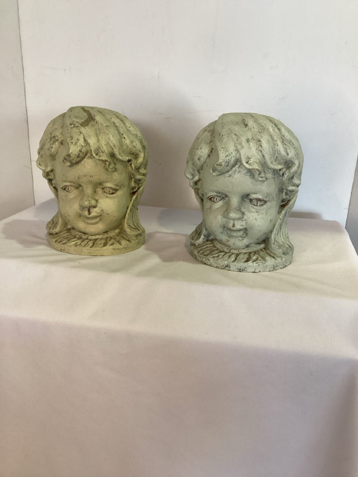 Vintage Cream Resin Cherubs Bust Book Ends