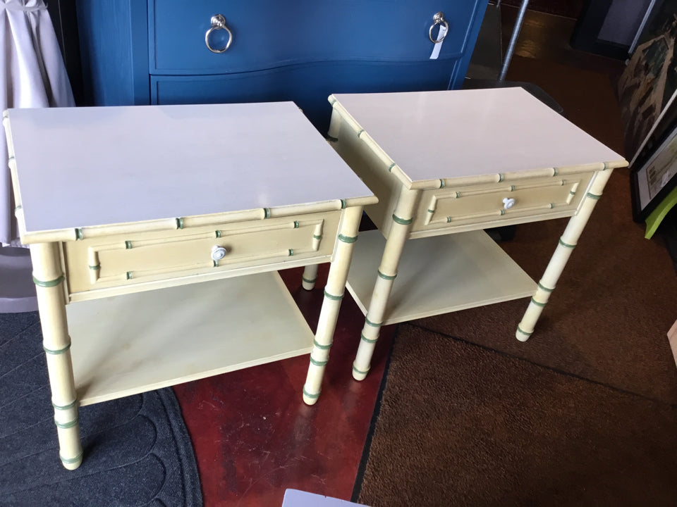 Thomasville Pair Bamboo 1 drawer Yellow Nightstands