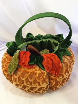 Fall Orange Velvet Pumpkin Basket Holiday Item