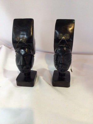 Ethnic Black Wood Woman Pair Statue