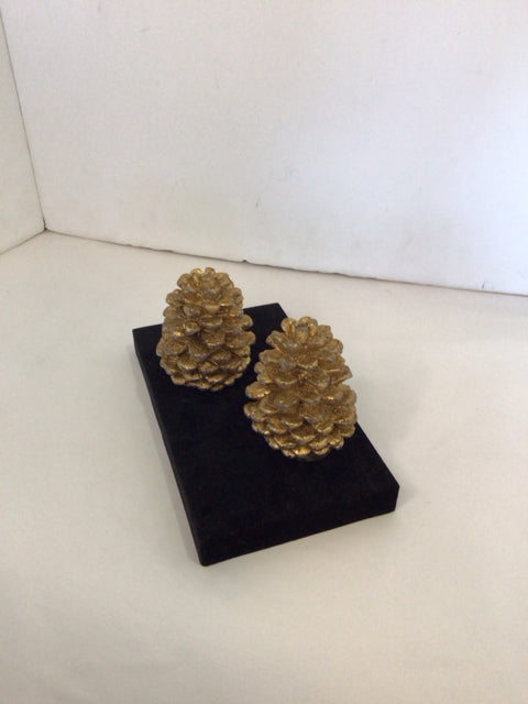 Pair Gold Wax Pine Cone Holiday Item