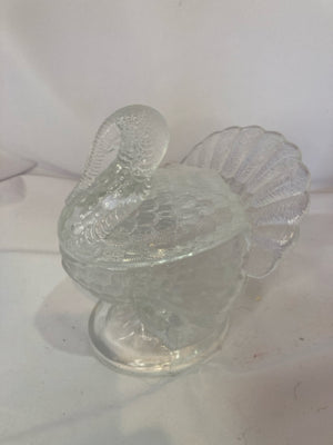 LE Smith Vintage Clear Pressed Glass Turkey Lidded Holiday Item