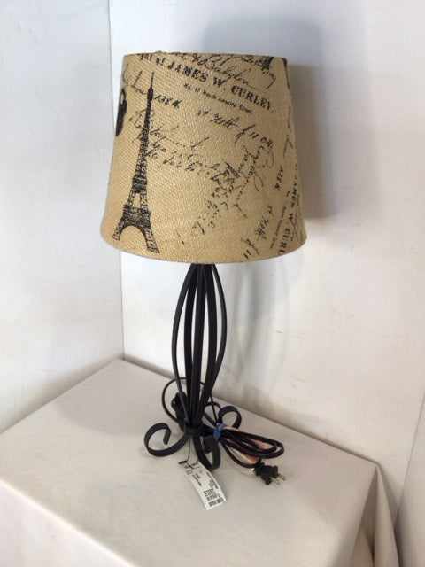 Black/Tan Burlap Paris Lamp
