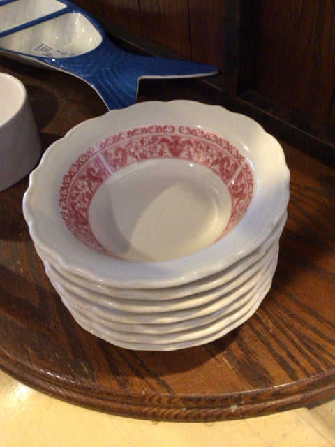 Syracuse Set of 7 White/Red Stoneware Bowl Set
