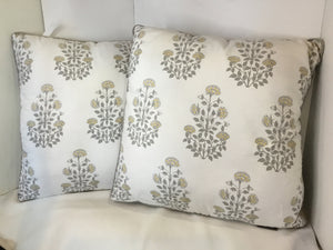 Lacourte Pair White/Gray Cotton Flowers Pillow Set